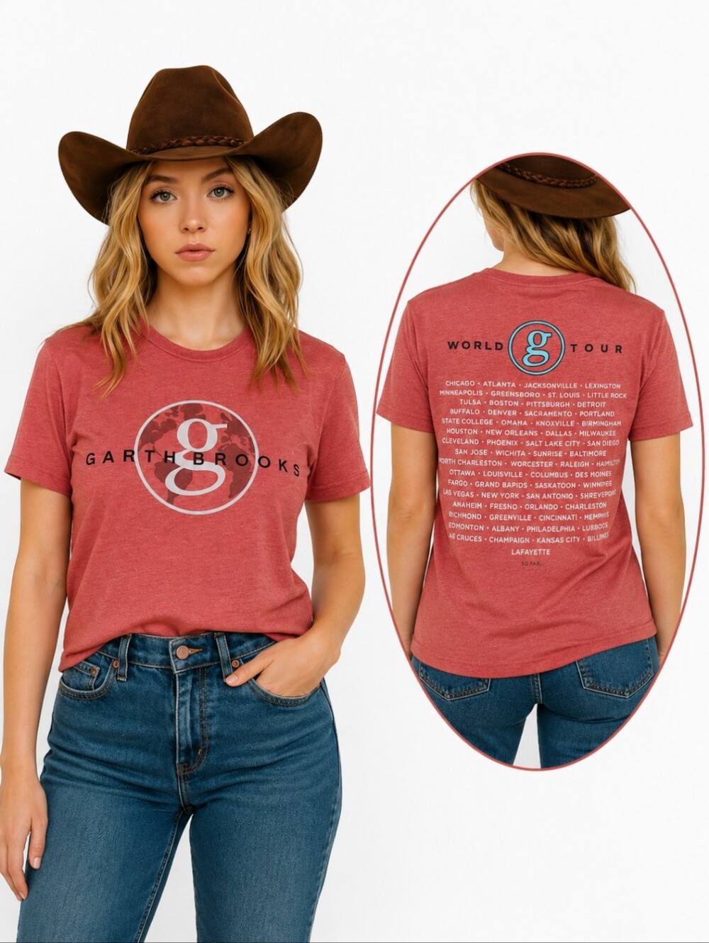 Garth Brooks T Shirt world tour red concert Casual Soft unisex sz M